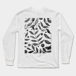 Watercolor branches and berries - black and white Long Sleeve T-Shirt